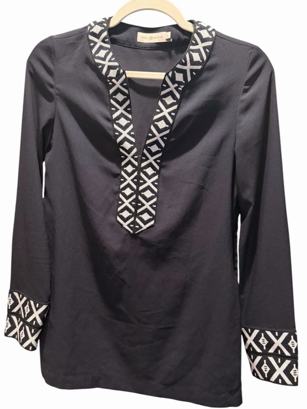 Tory Burch Ariana Embroidered Tunic Top – Navy Blue & White - Size 0